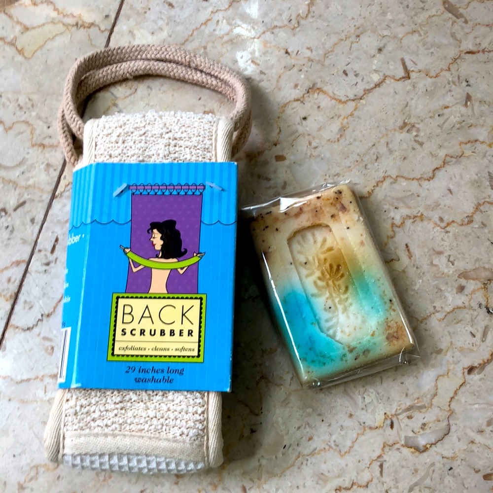 NWT Bath back scrubber & handmade emollient soap